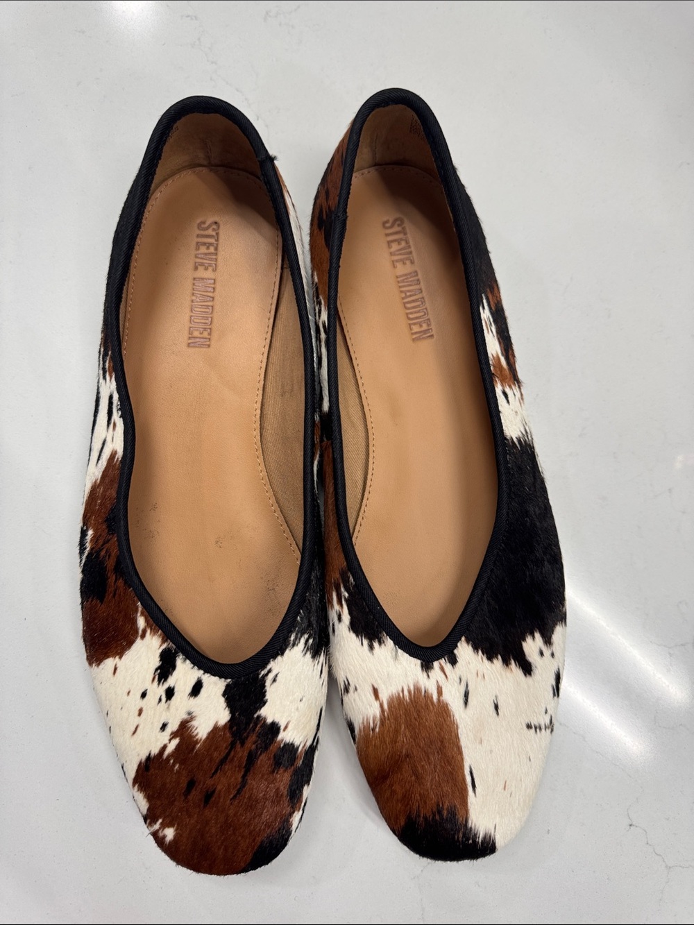 Steve Madden Cowprint Ballet Flats in Brown, Black & White